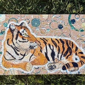 Tiger Art Painting with Orange and Black Accents